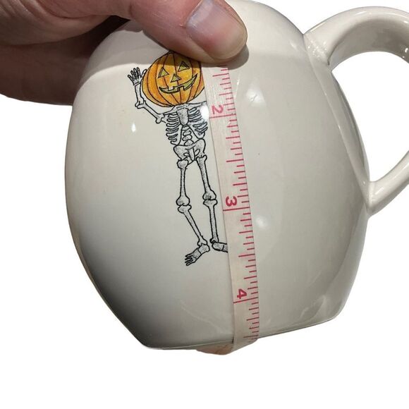 RAE DUNN Halloween Mugs Set of 2 Candy Corn Broom Witch Skeleton Pumpkin Head - Picture 8 of 9